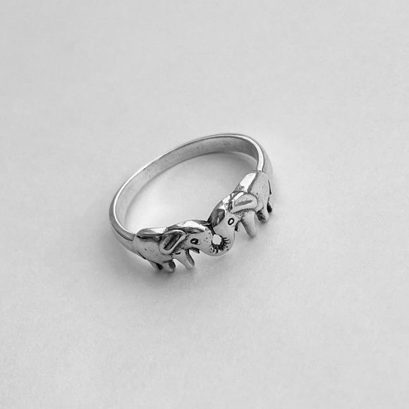 Sterling Silver Small Kissing Elephant Ring, Spirit Animal, Silver Rings, Luck - Picture 11 of 12